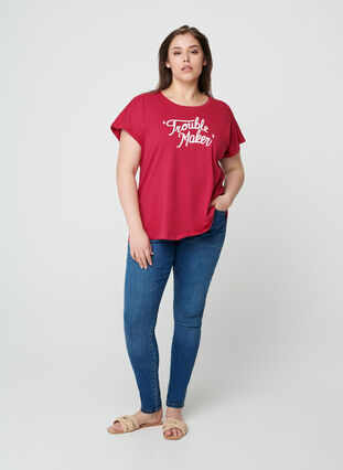 Short-sleeved cotton t-shirt w ith print, Cerise w. Trouble , Model image number 2