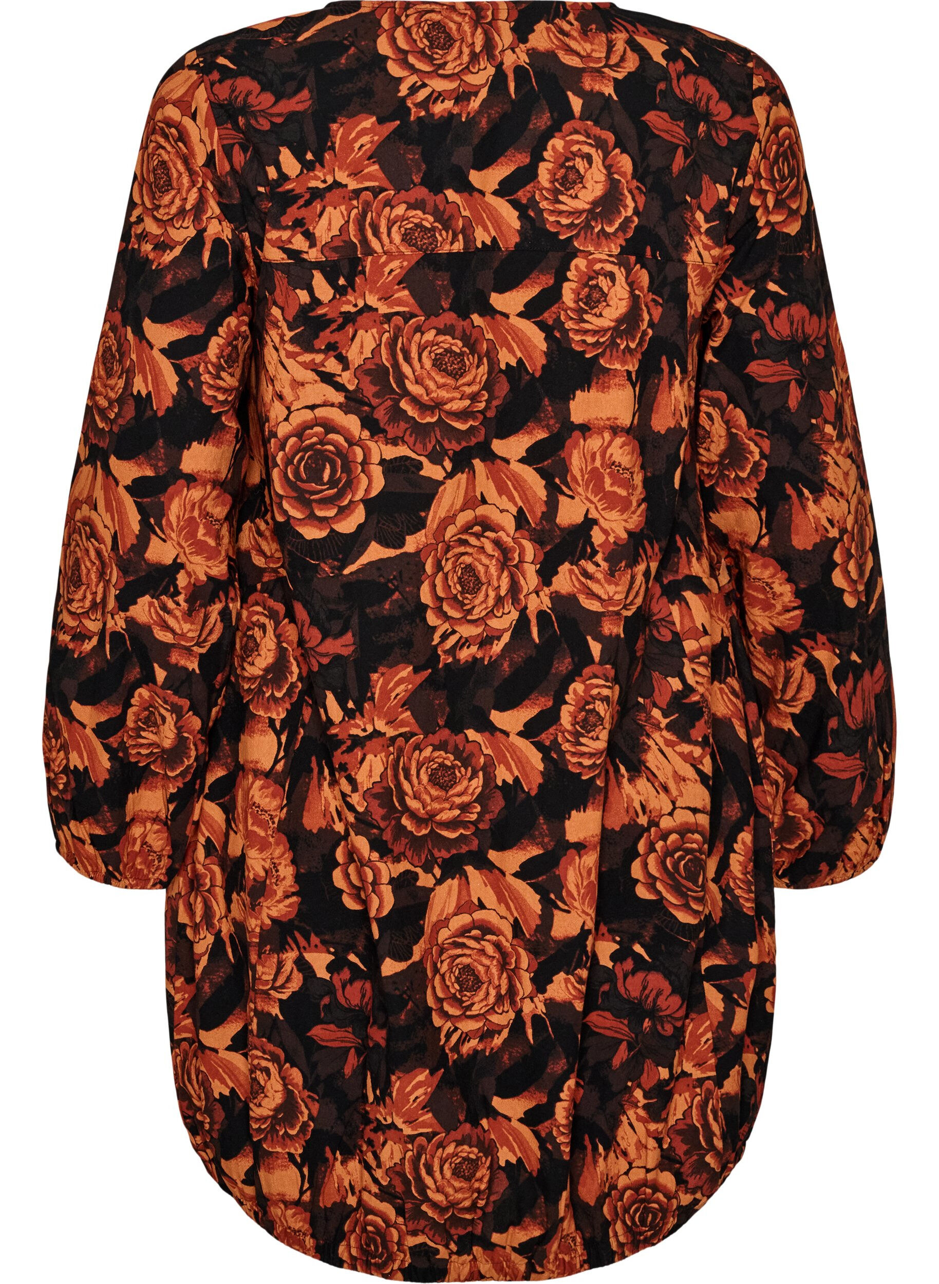 ZizzifashionShort cotton dress with an elasticated hem and long sleeves, Black, Packshot image number 1