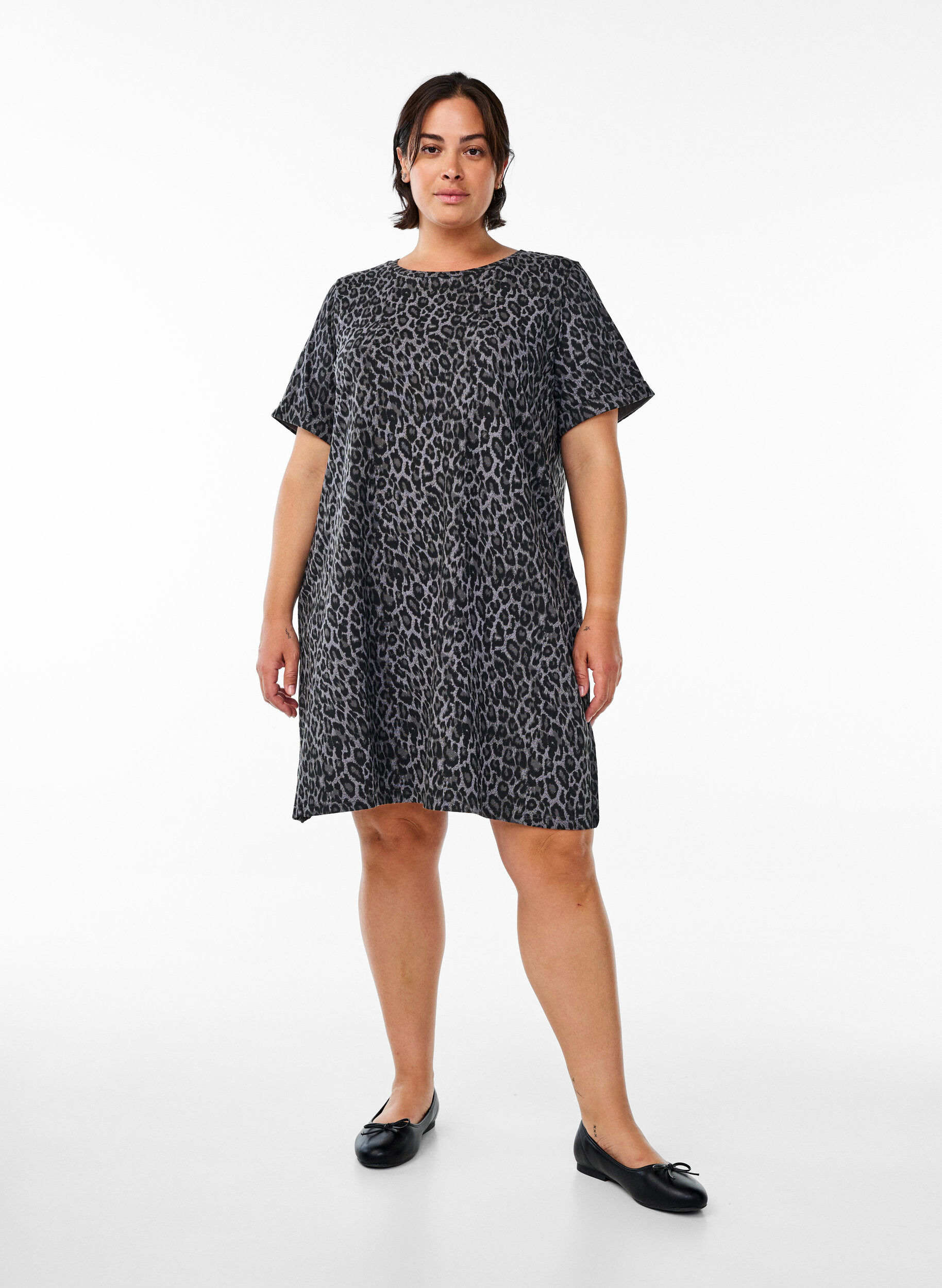 Zizzifashion Short T-shirt dress in cotton jersey, Grey, Model image number 1