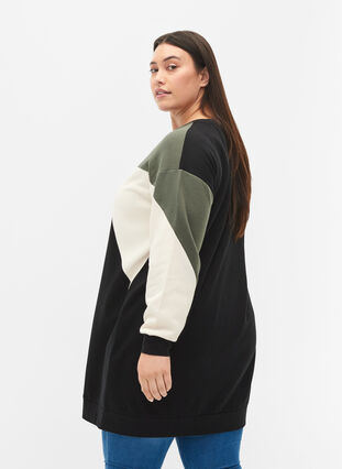 Long sweatshirt with colorblock pattern, Black Color Block, Model image number 1