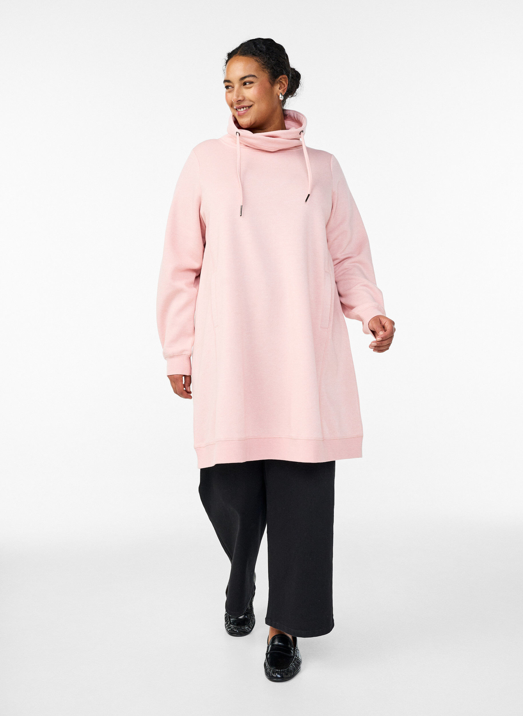 ZizzifashionShort sweatshirt dress with high collar and pockets, Red, Model image number 1