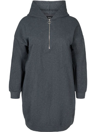 Sweater dress with a hood and zip, Dark Grey Melange, Packshot image number 0