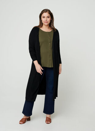 Long knitted cardigan made from a viscose mix, Black, Model image number 3