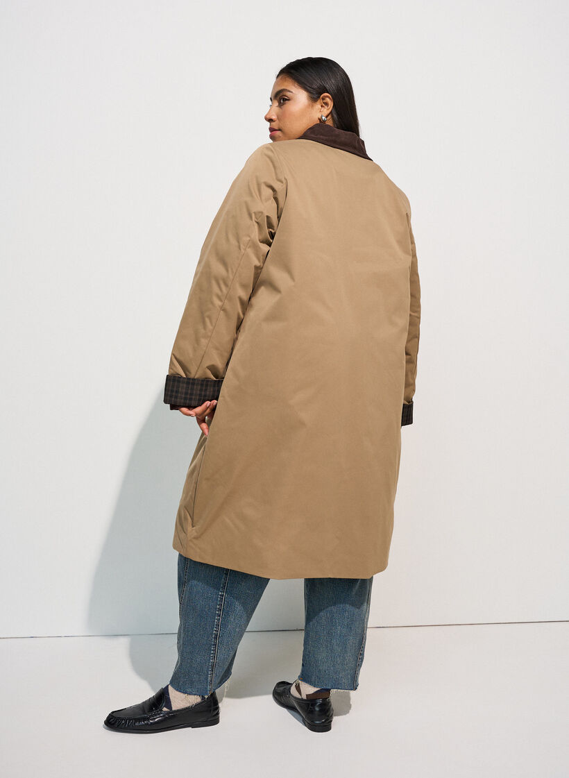 Mid-length jacket with corduroy collar, Beige, Model