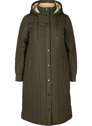 Hooded quilted jacket with buttons, Forest Night, Packshot image number 0