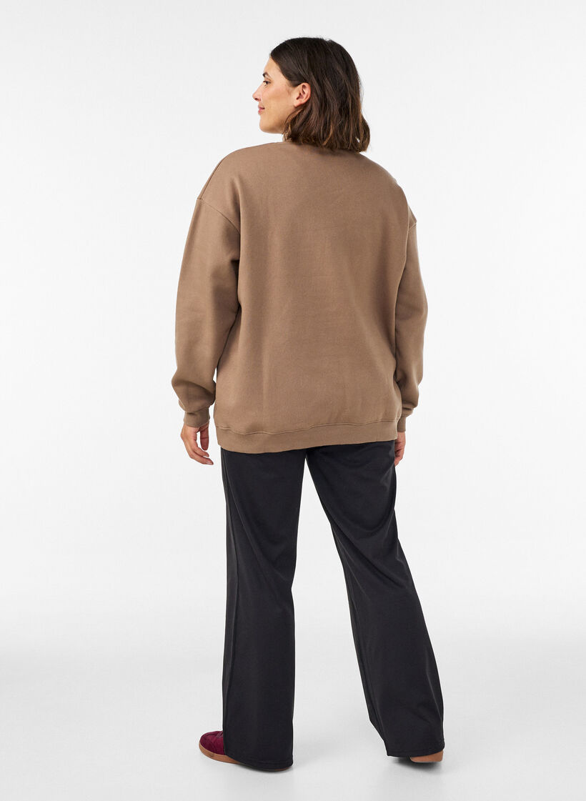 Sweatshirt with high neck and sporty front motif, Brown, Model image number 2