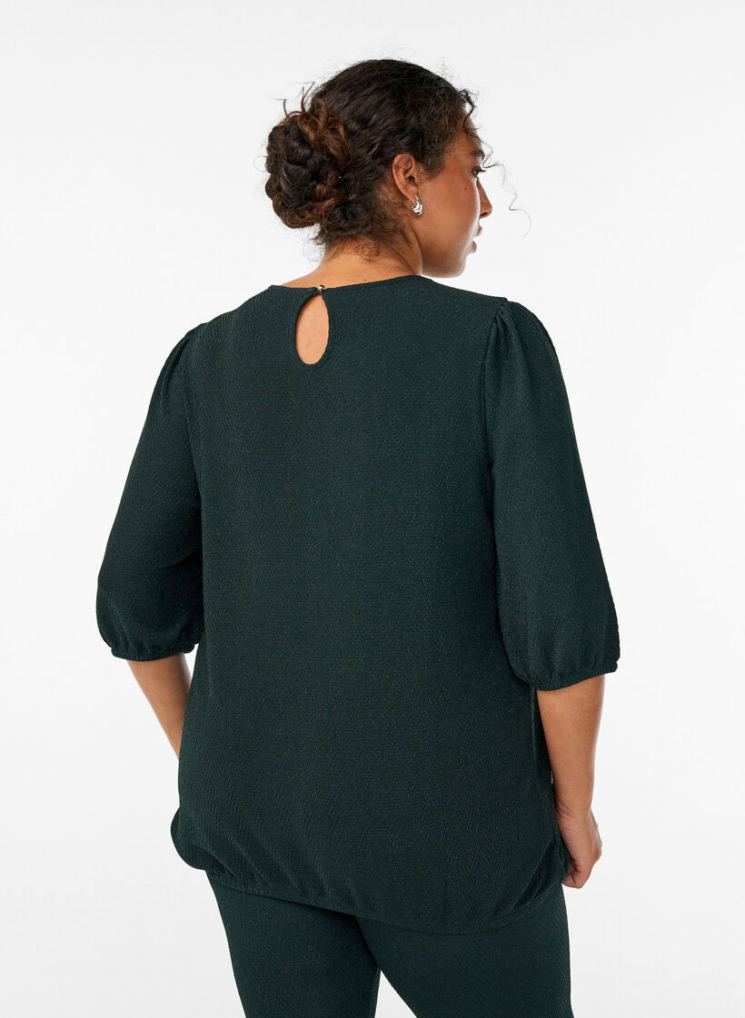 Blouse with glitter pattern and 3/4 sleeves, Green, Model image number 2