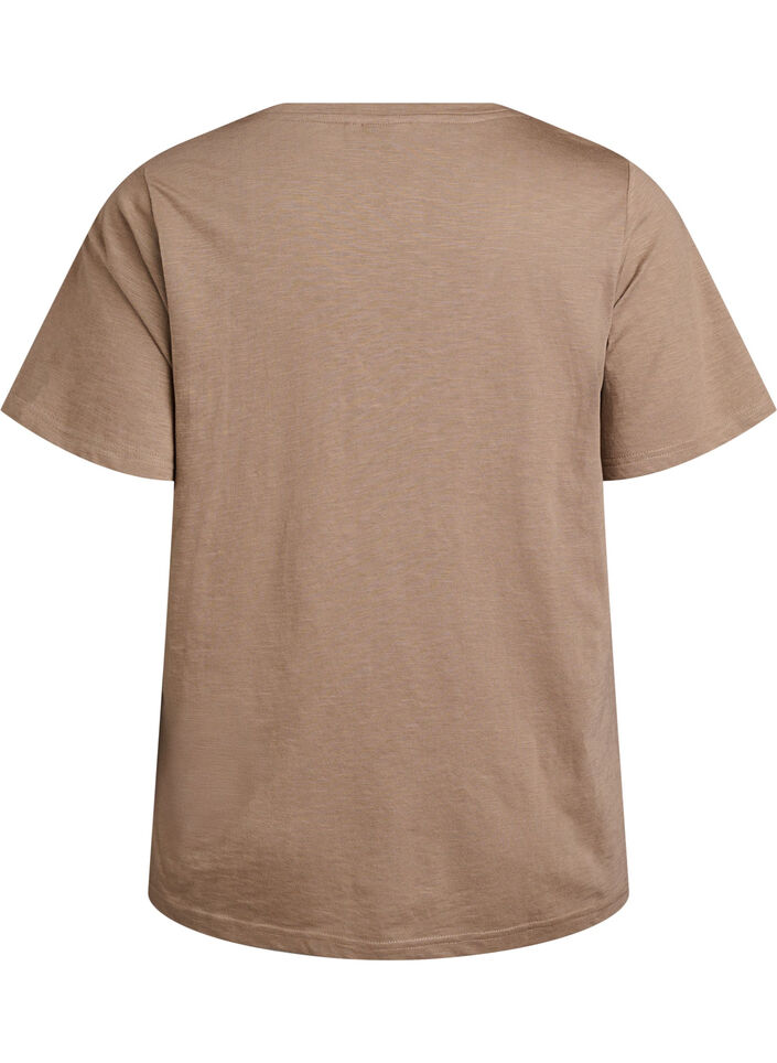 Short sleeve basic t-shirt with v-neck, Brown, Packshot image number 1