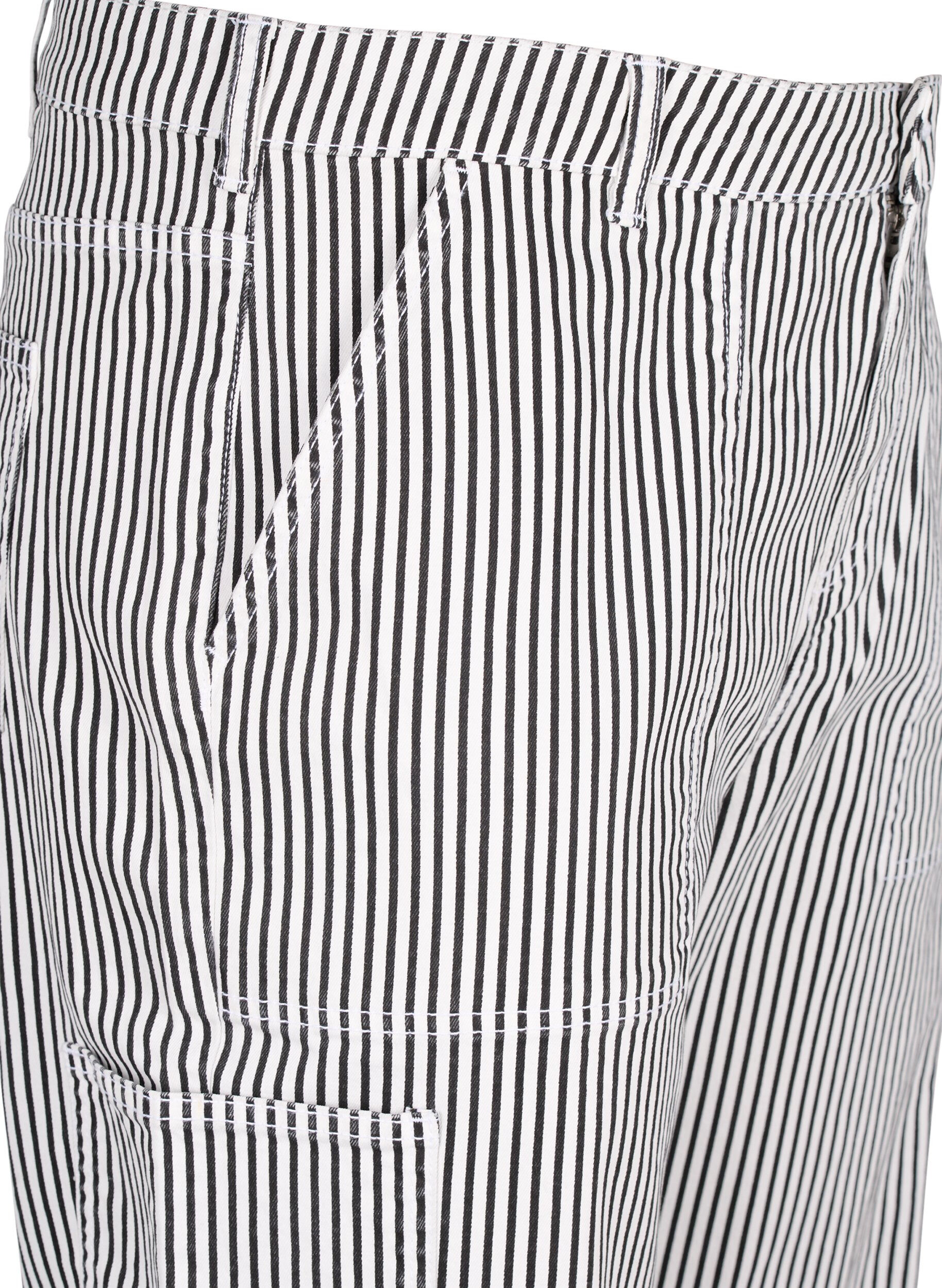 Zizzifashion Striped cargo jeans with a straight fit, Black White Stripe, Packshot image number 2