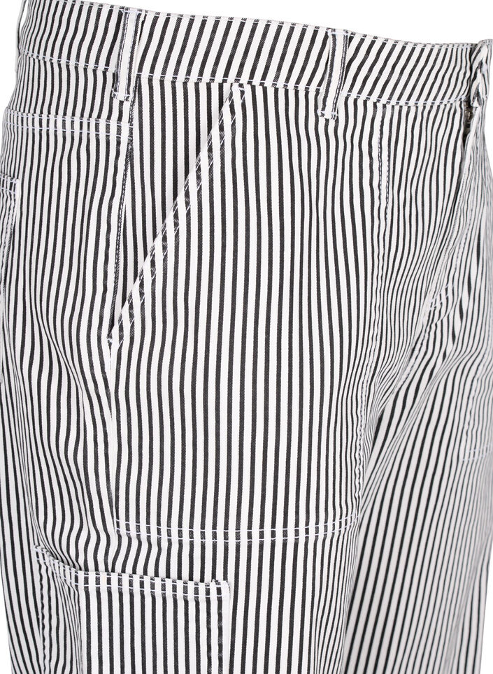 Striped cargo jeans with a straight fit, Black White Stripe, Packshot image number 2