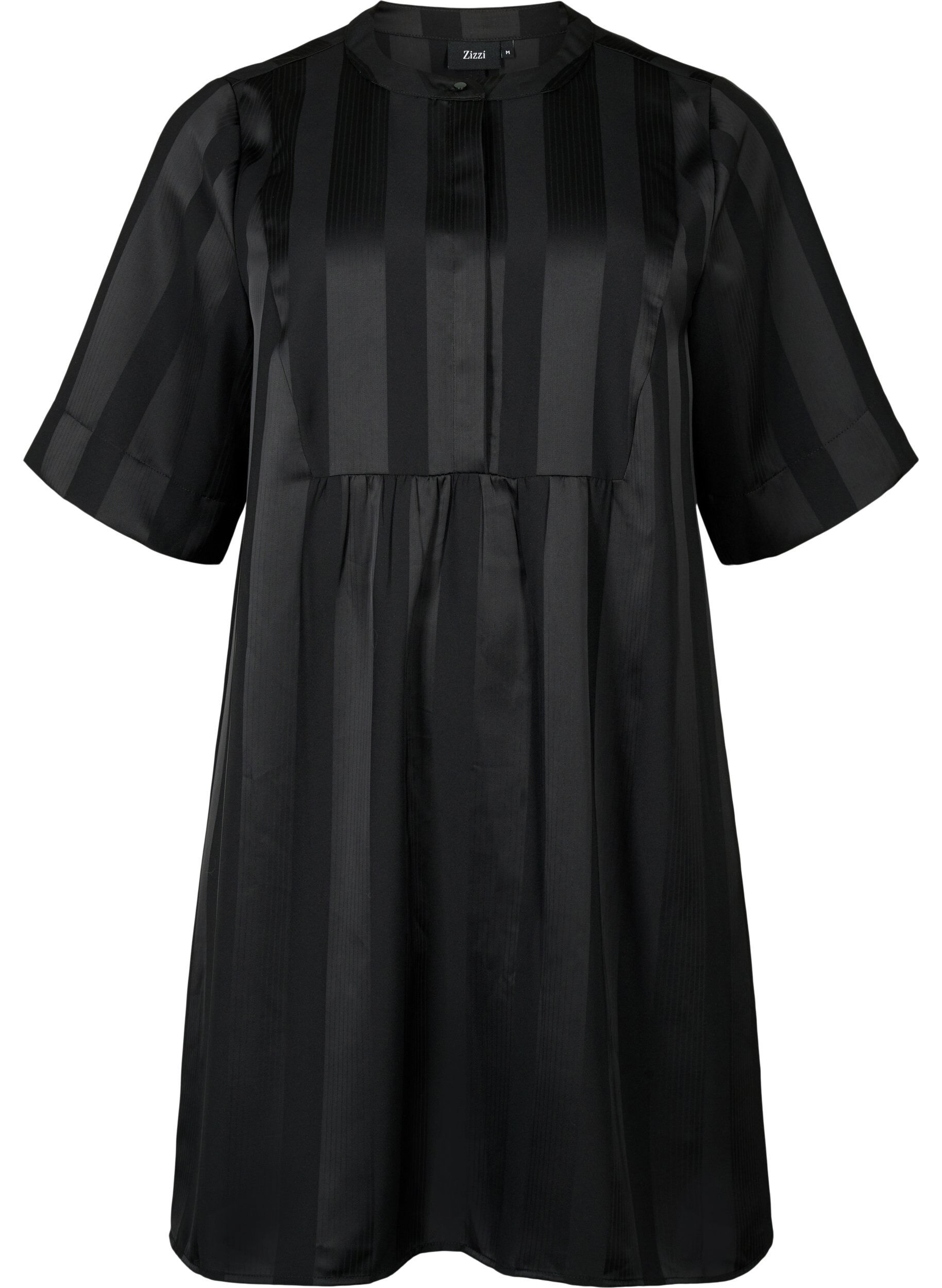 Zizzifashion A-line dress with stripes and 1/2 sleeves, Black, Packshot image number 0