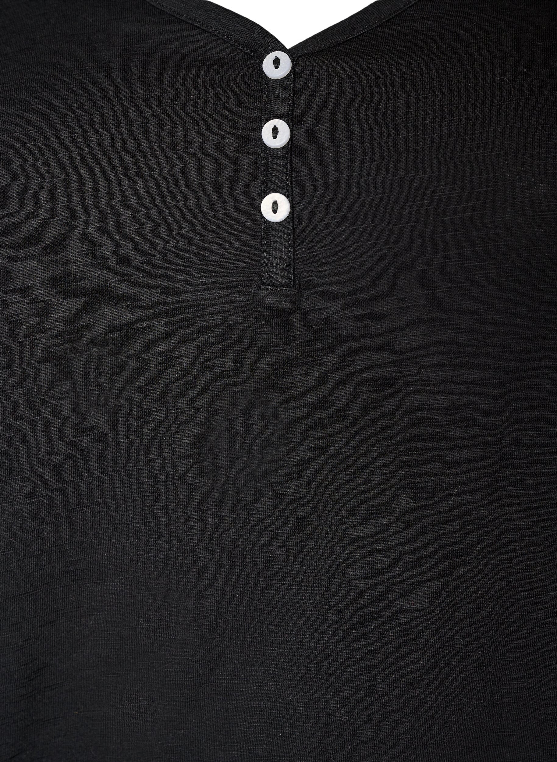 Zizzifashion Tank top in organic cotton with V-neck and buttons, Black, Packshot image number 2