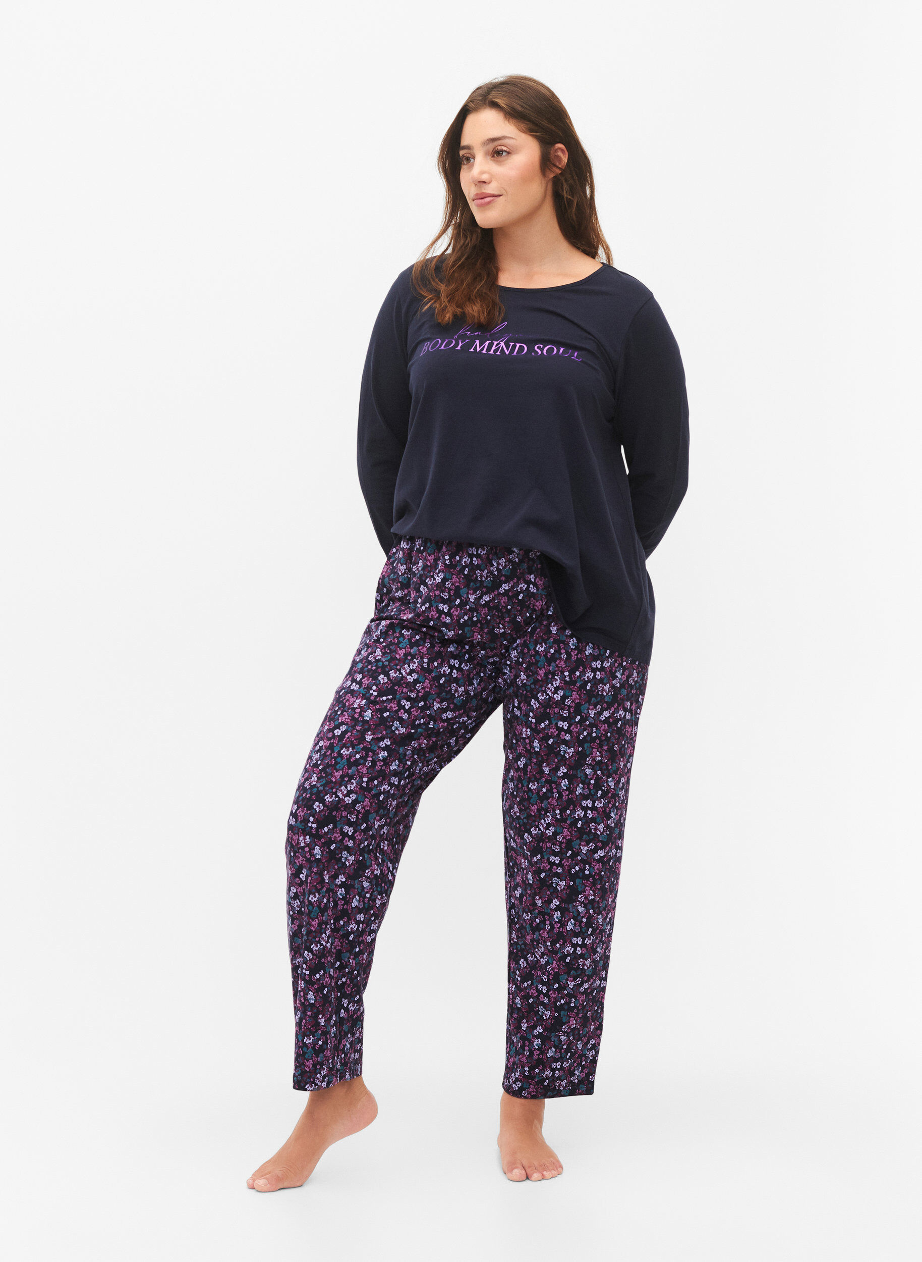 Zizzifashion Cotton pajama pants with print, Blue, Model image number 0