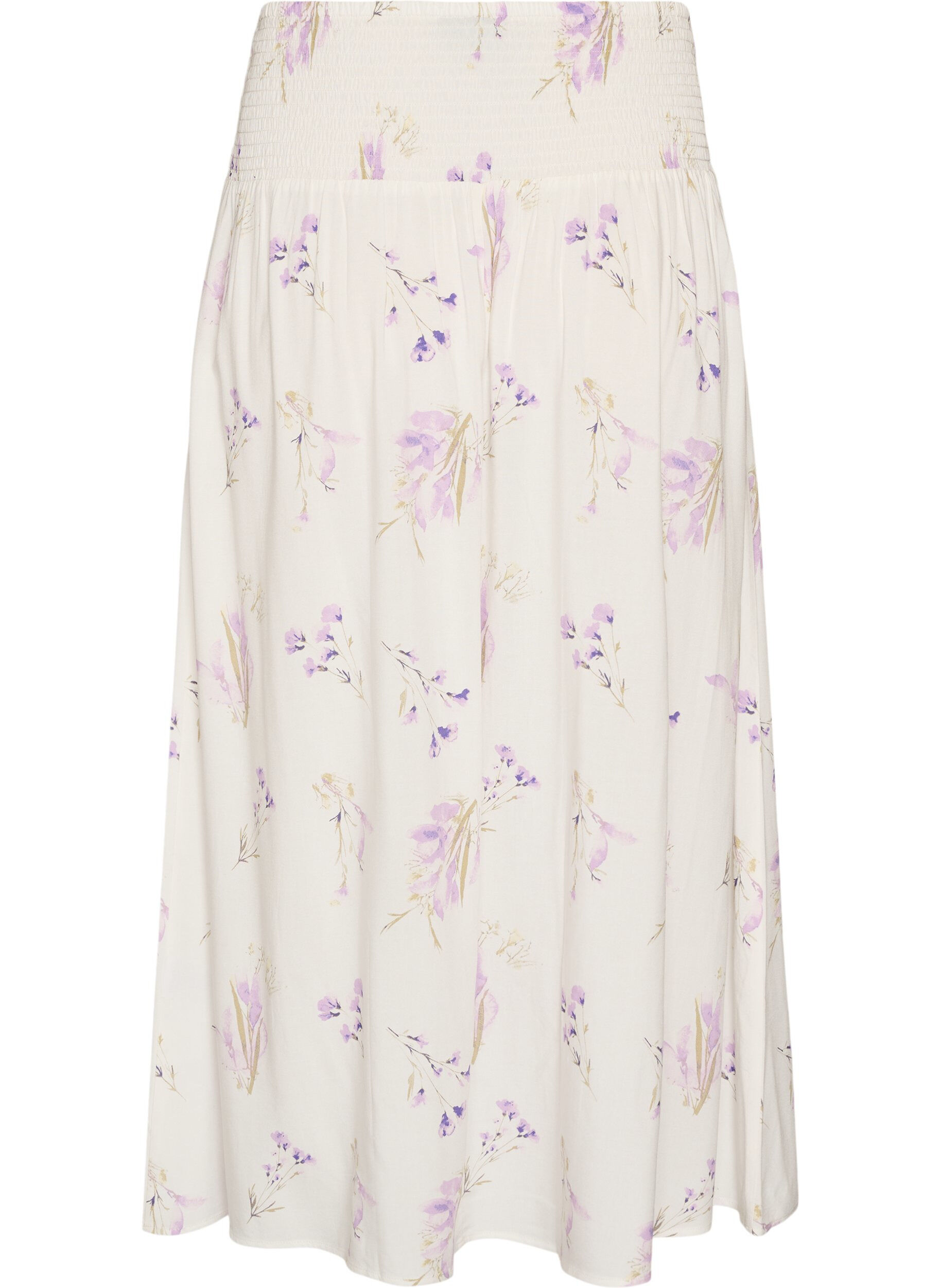 Zizzifashion Viscose maxi skirt with smocking, White, Packshot image number 1