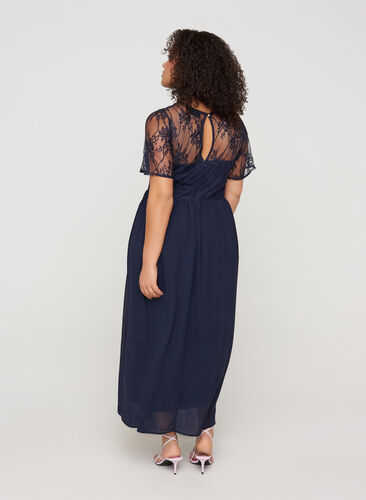 Long short-sleeved dress with lace, Night Sky, Model image number 1
