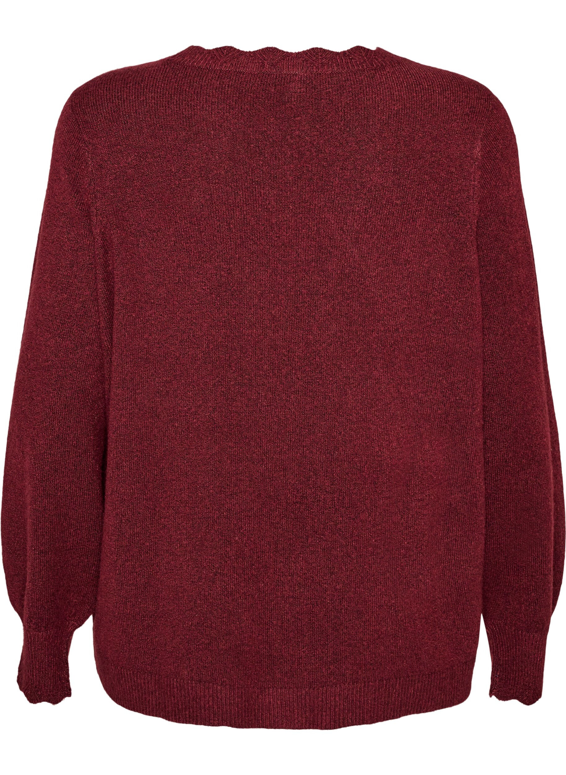 ZizzifashionKnitted blouse with wavy edges, Red, Packshot image number 1
