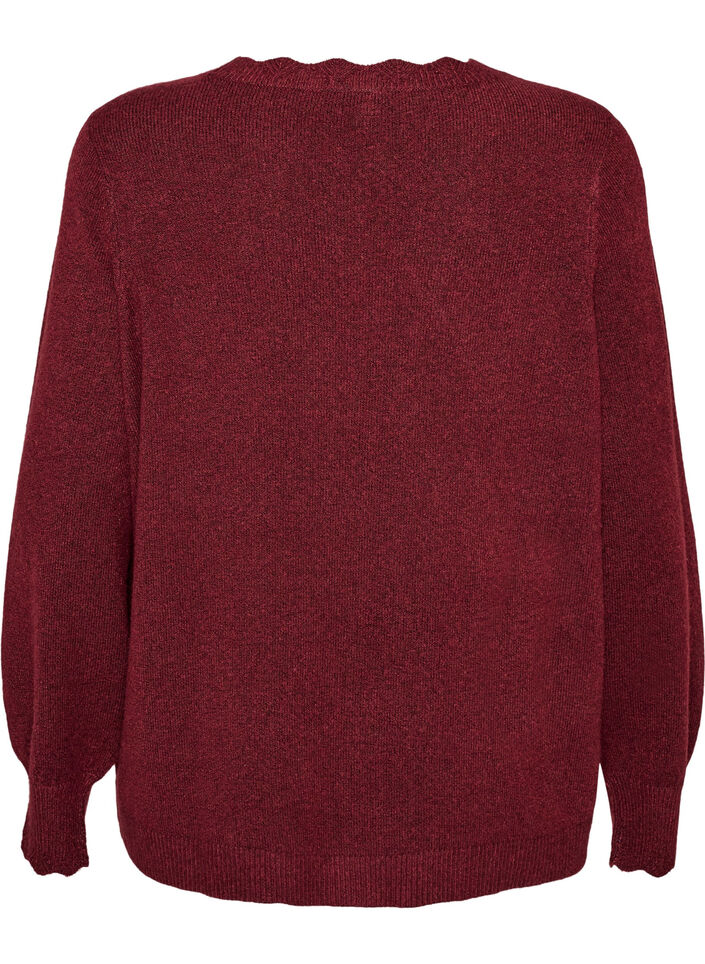 Knitted blouse with wavy edges, Red, Packshot image number 1
