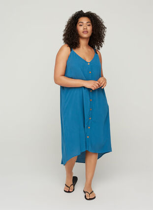 Button-through beach dress in viscose, Midnight , Model image number 2