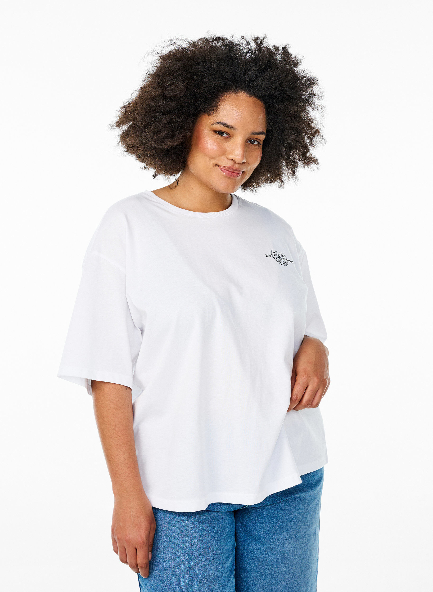 Zizzifashion Oversized T-shirt with back print, White, Model image number 2