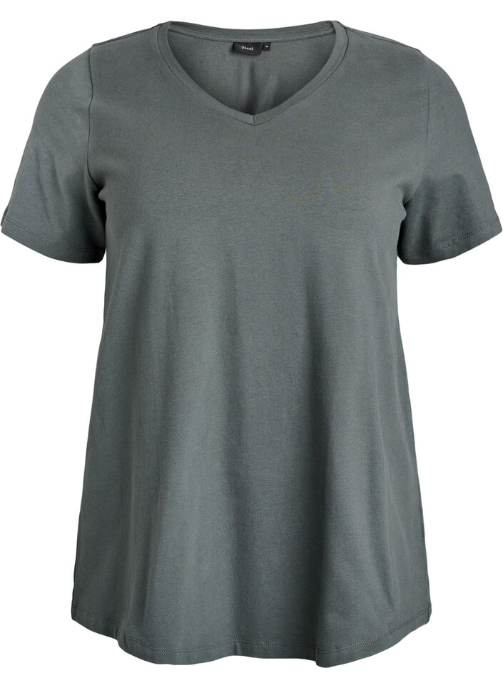 Solid-coloured basic cotton T-shirt, Green, Packshot image number 0