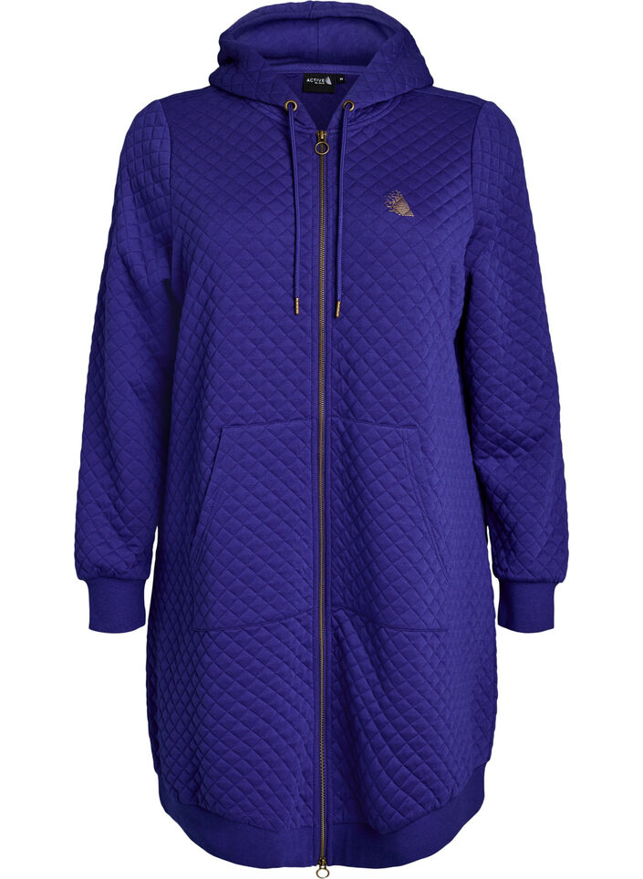 Long quilted zip-up hoodie with pockets, Purple, Packshot image number 0