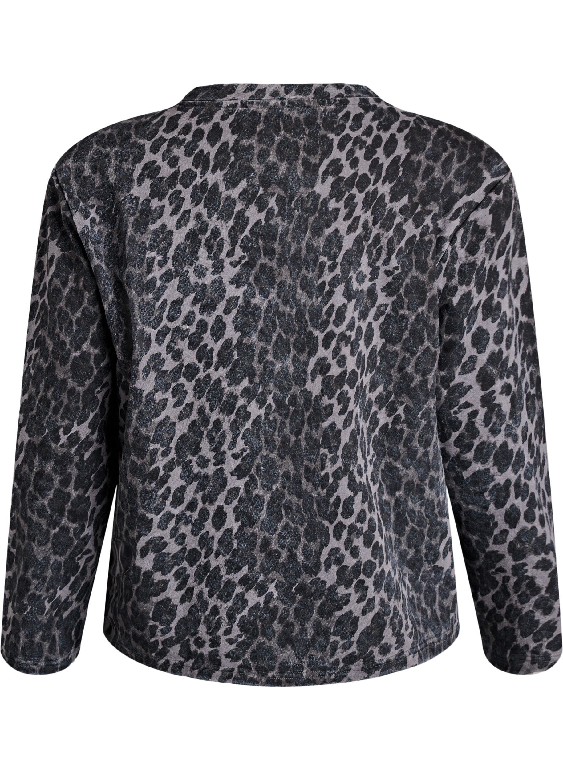 Zizzifashion Washed sweatshirt with leopard print, Grey, Packshot image number 1