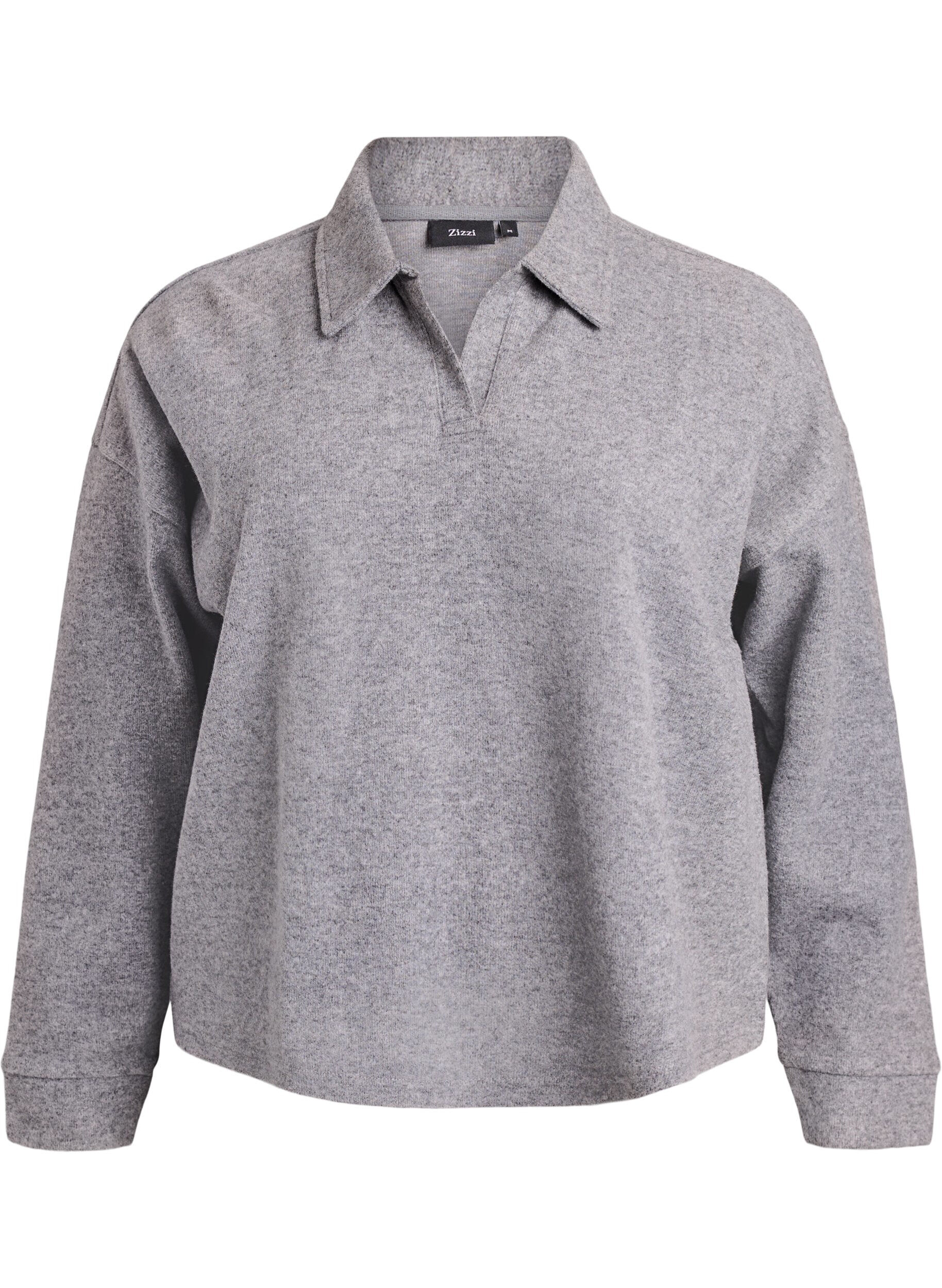 Jersey blouse with collar and V-neck