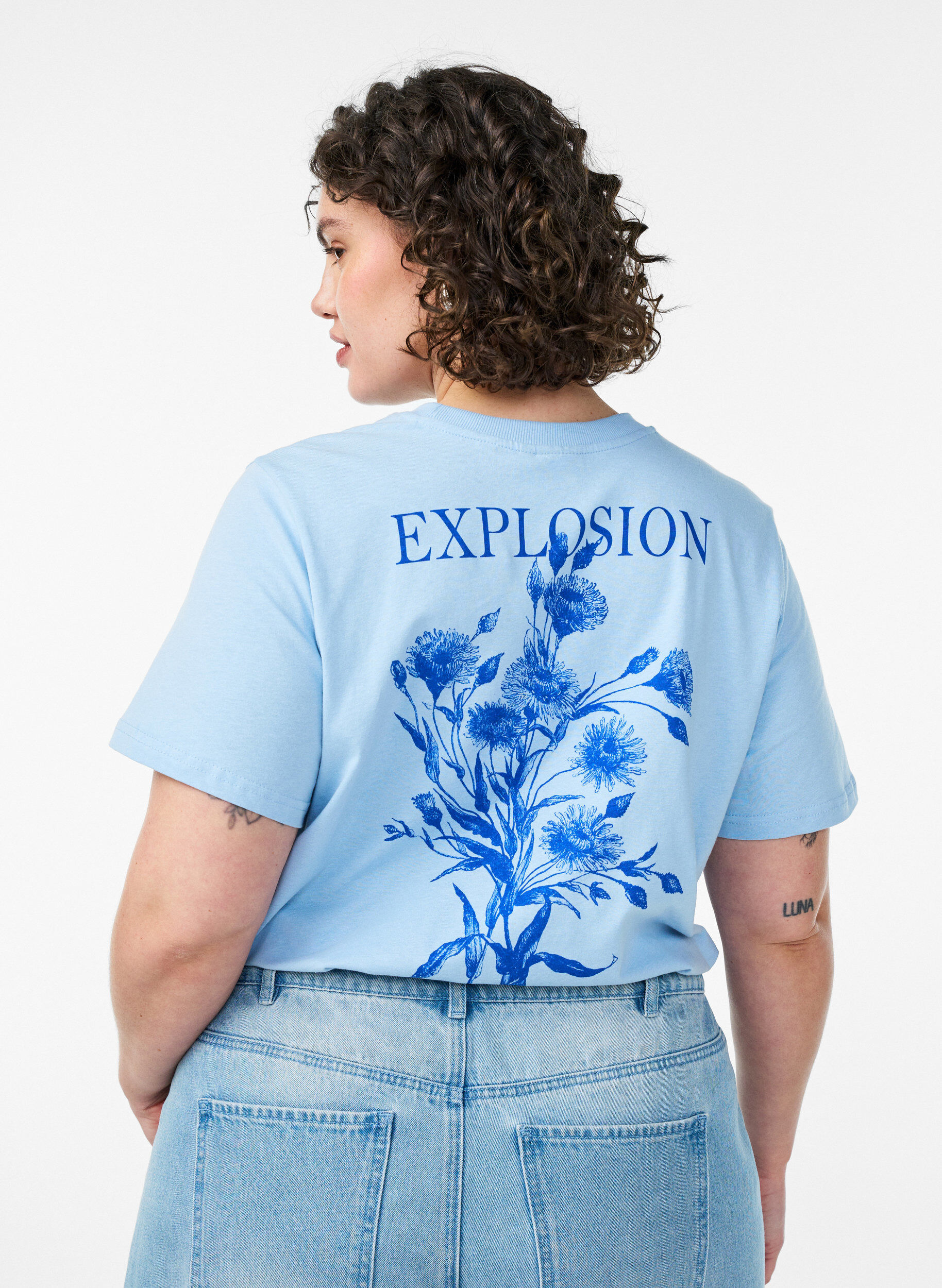 Zizzifashion Cotton T-shirt with print, Light Blue, Model image number 2
