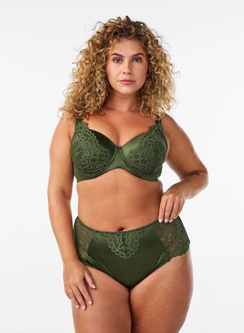 Hipster string with lace and microfibre, Green, Model image number 0