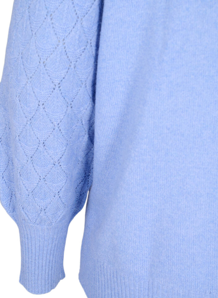 Knitted blouse with lace pattern, Cornflower Blue Mel., Packshot image number 3