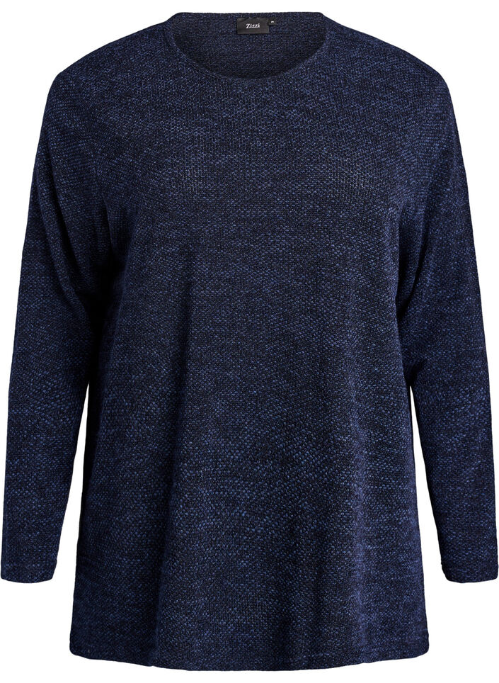 Long-sleeved blouse with texture, Blue, Packshot image number 0