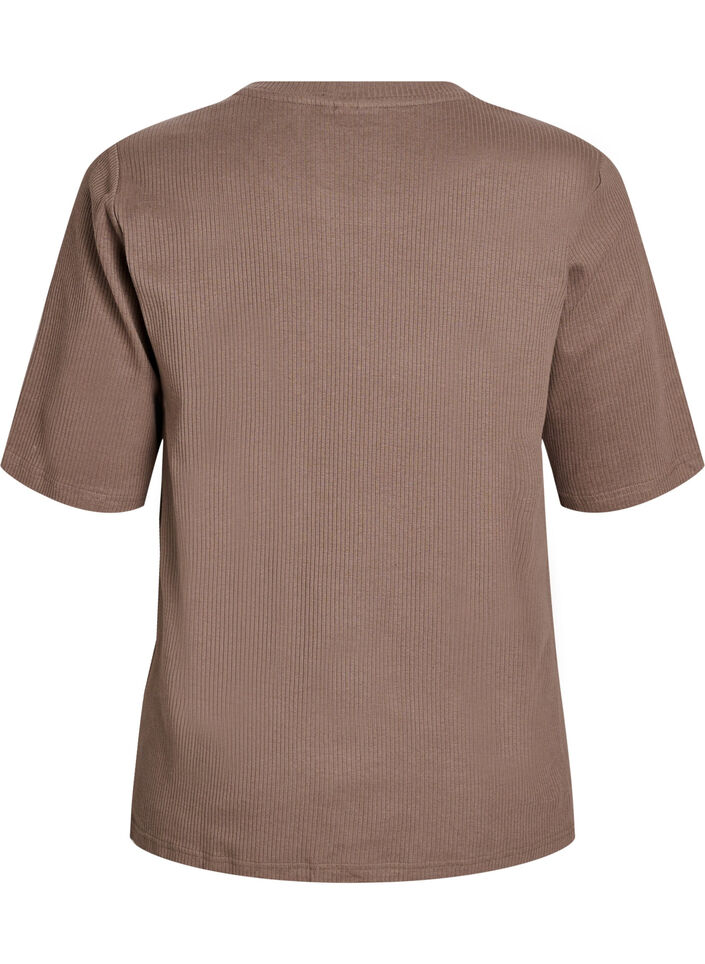 Ribbed jersey blouse with short sleeves, Brown, Packshot image number 1