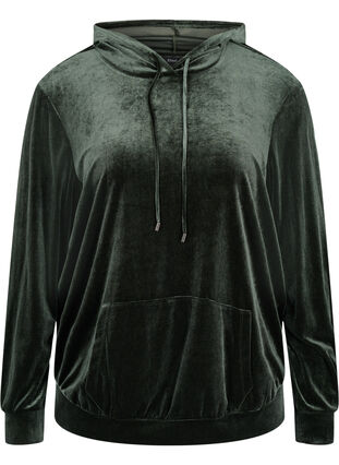 Hooded velour sweatshirt with pocket, Forest Night, Packshot image number 0