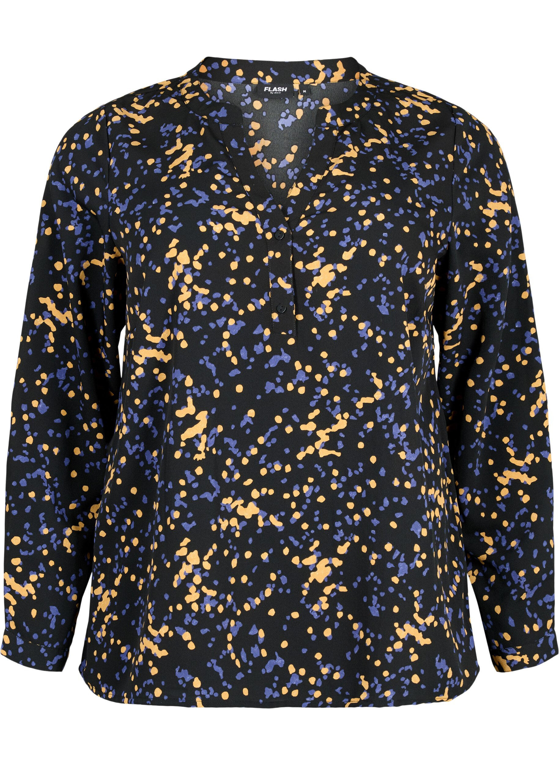 Zizzifashion FLASH - Long sleeve blouse with print, Black Splash AOP, Packshot image number 0
