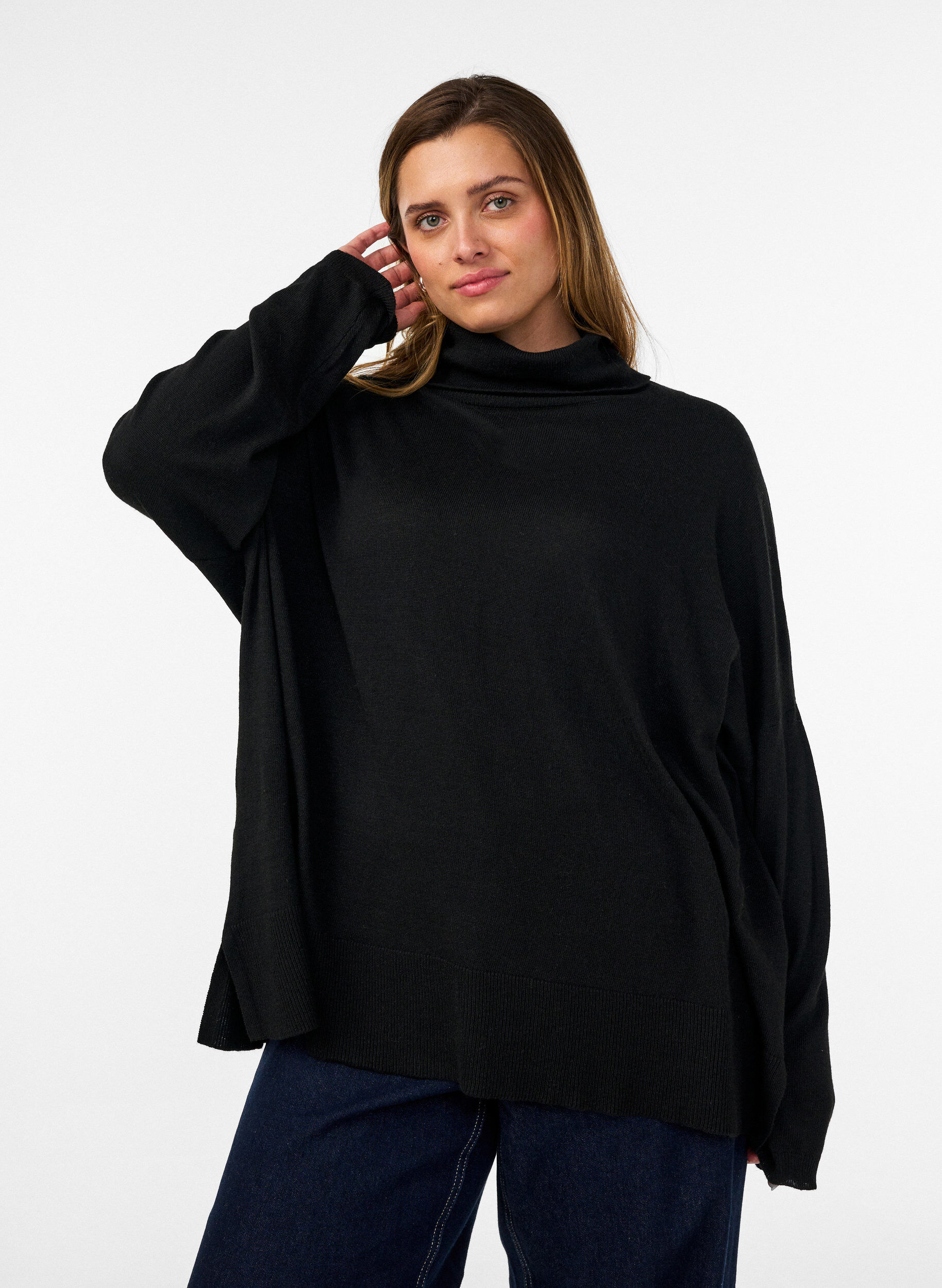 ZizzifashionTurtleneck jumper with a loose fit, Black, Model image number 0