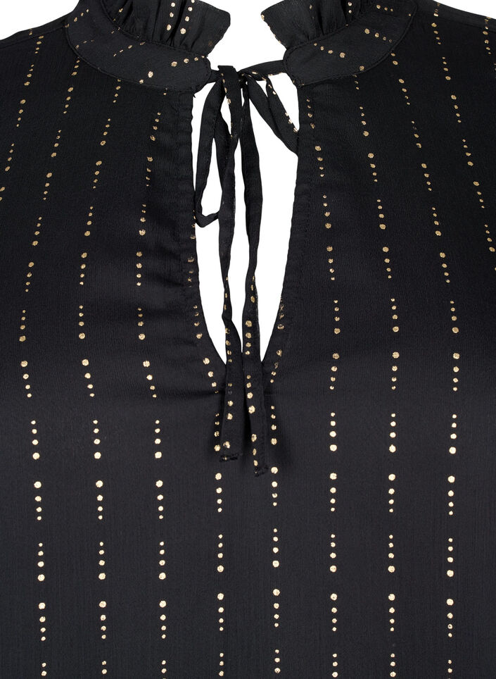 Patterned chiffon blouse with ties, Black, Packshot image number 2