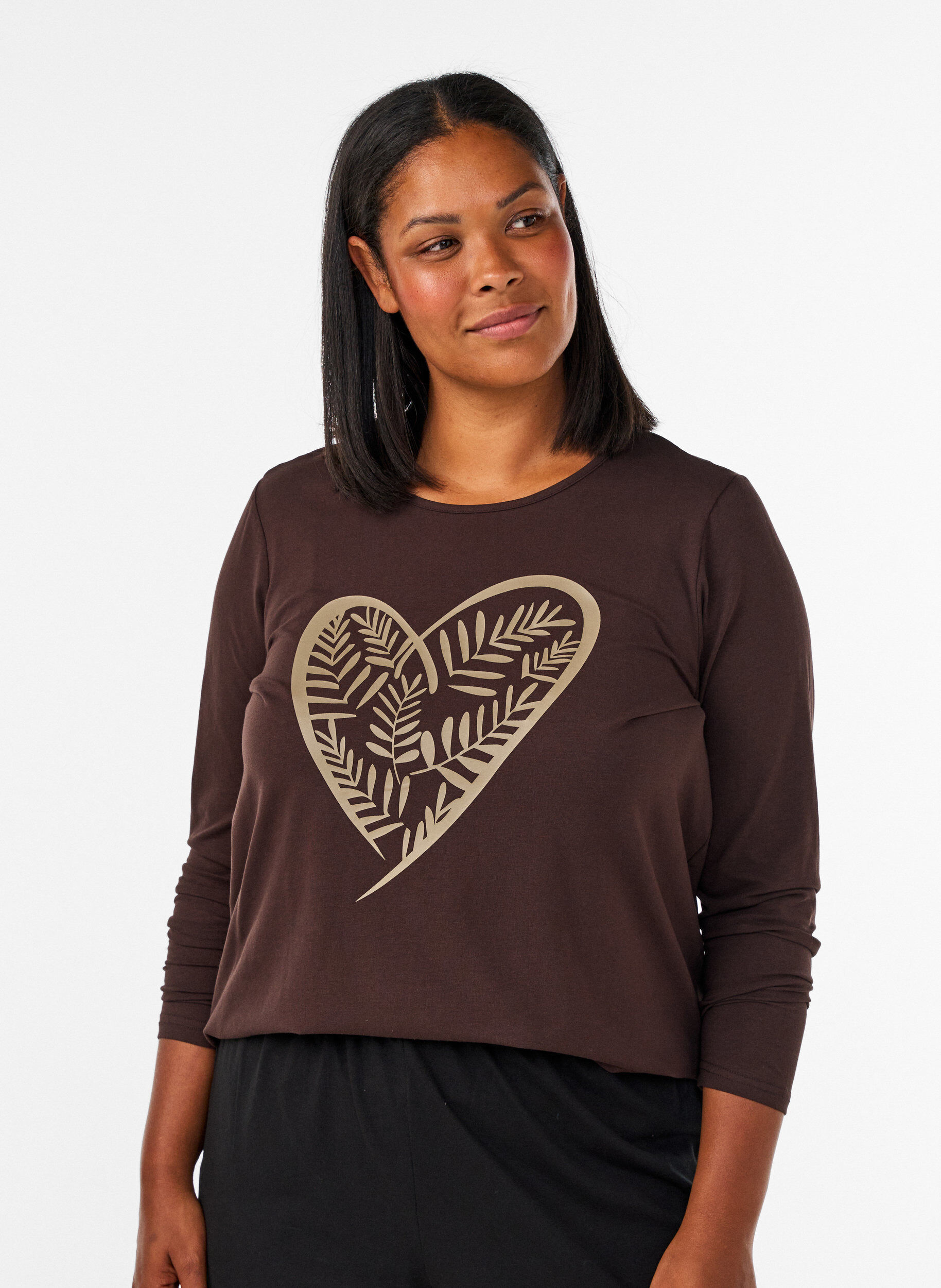 ZizzifashionCotton pyjama top with heart print, Brown, Model image number 0
