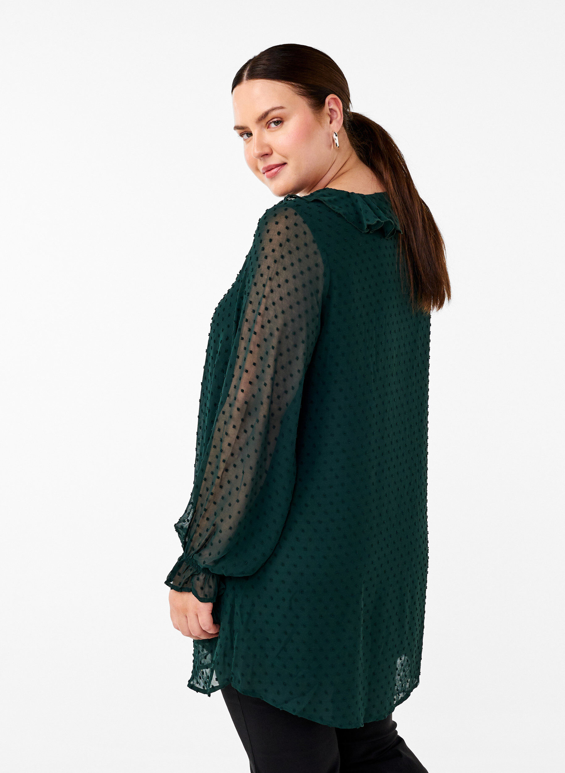 Zizzifashion Tunic with ruffles and dotted texture, Scarab, Model image number 1
