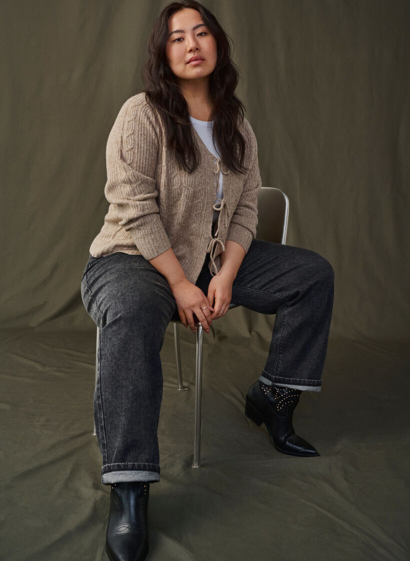 Knitted cardigan with tie details, Simply Taupe Mel., Image image number 1