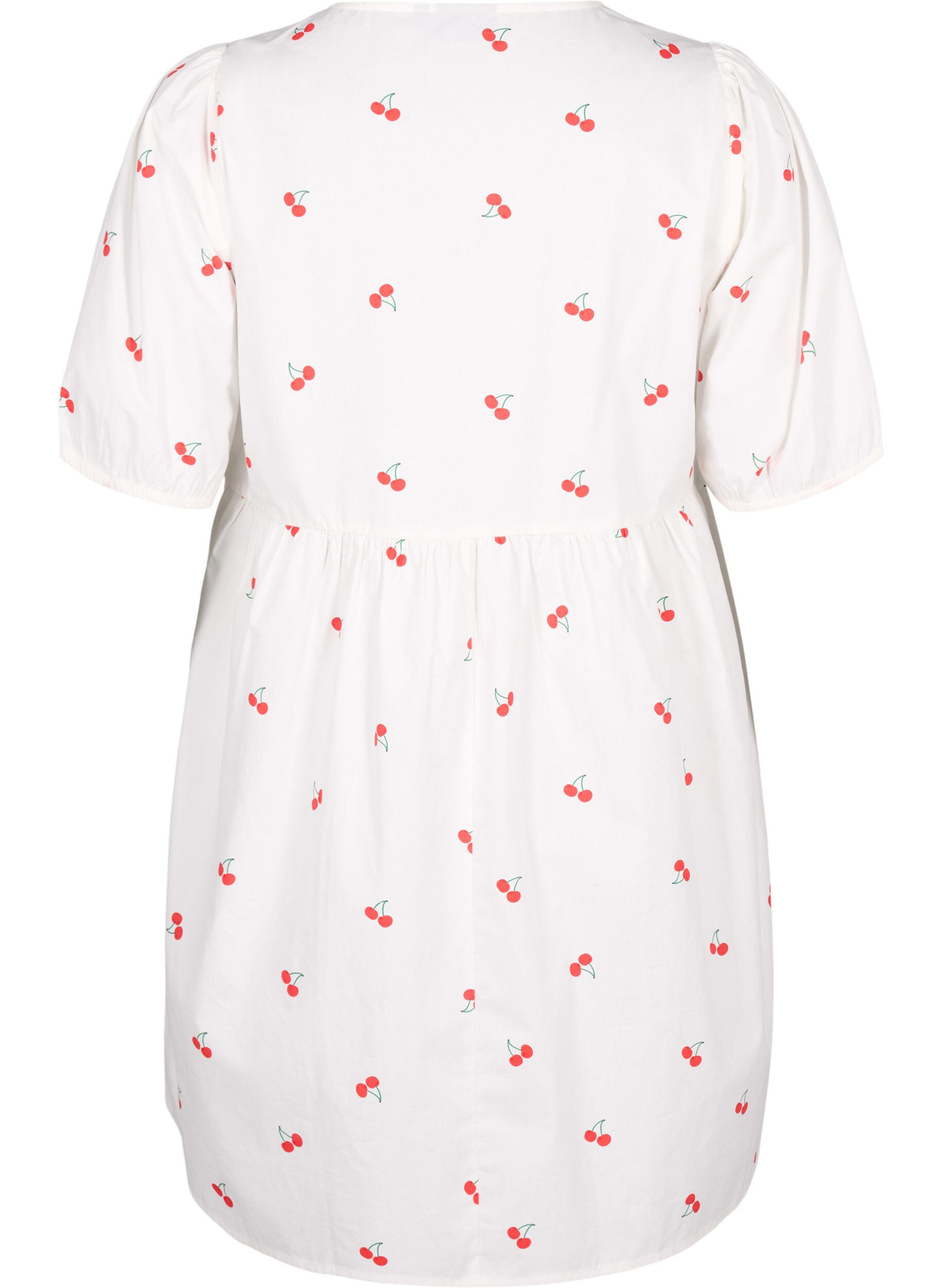 Zizzifashion Dress with cherry print and a-shape, B. White/Cherry, Packshot image number 1