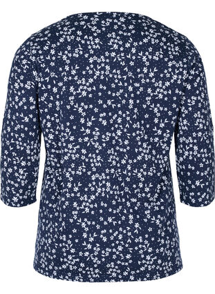 Cotton top with 3/4-length sleeves and floral print, NS w. White Flower, Packshot image number 1