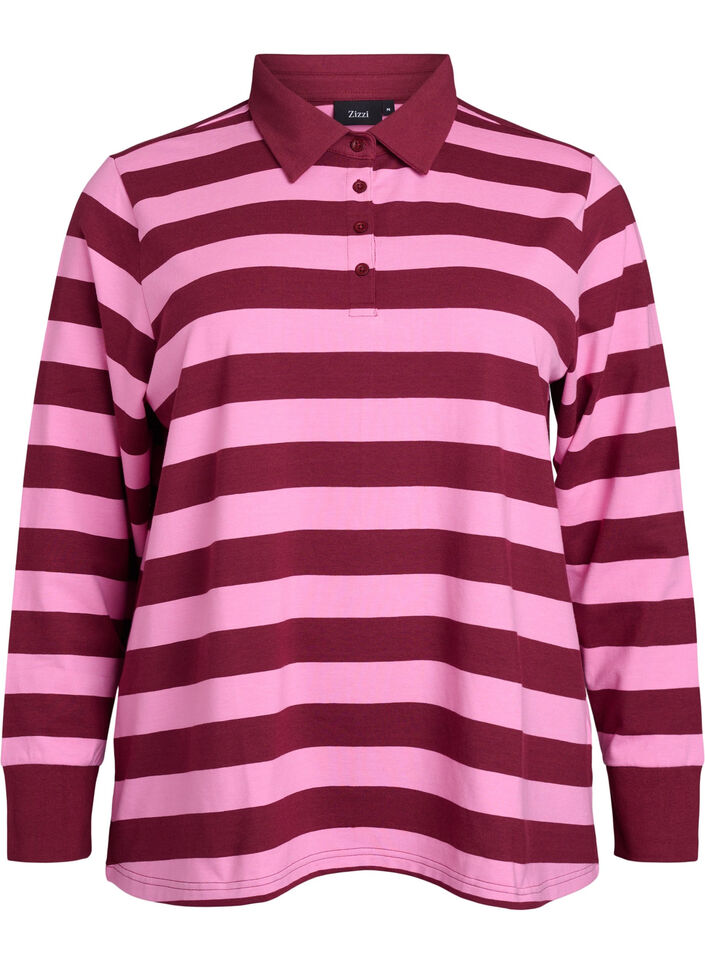 Long-sleeved polo shirt with stripes, Dark Bordeaux, Packshot image number 0