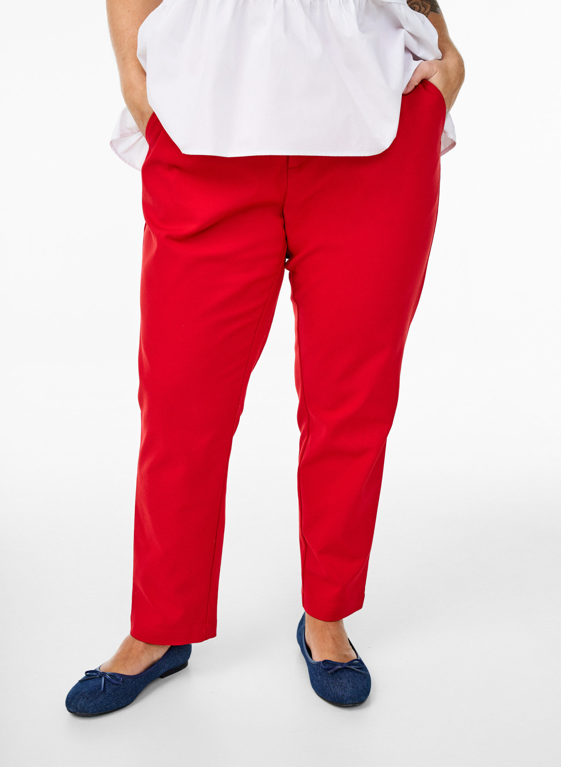 Zizzifashion High-waisted trousers with straight legs, Red, Model image number 2