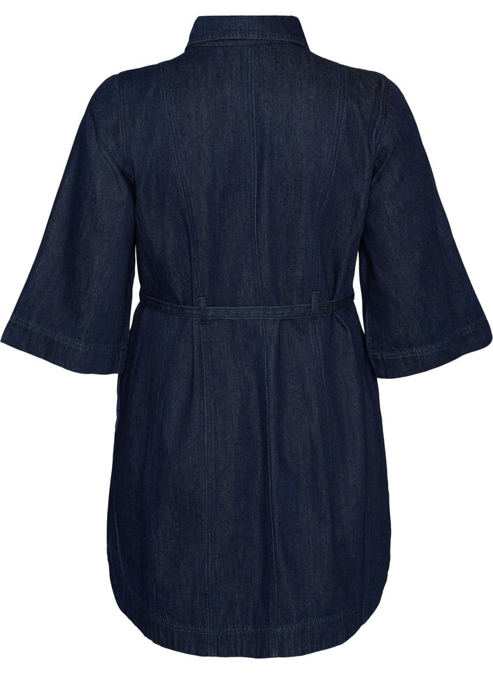 Denim dress with belt and 3/4-sleeves, Blue, Packshot image number 1