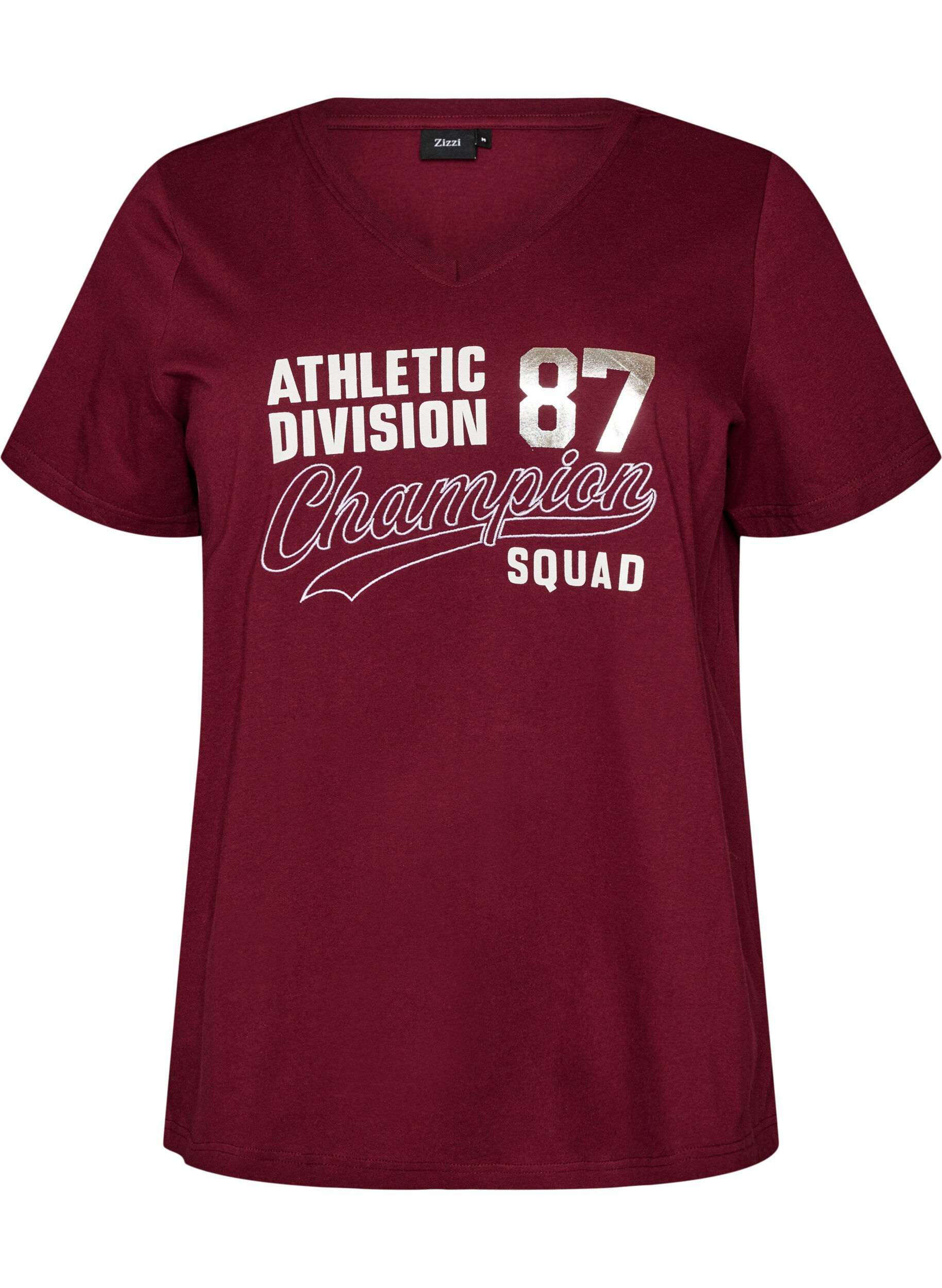Zizzifashion T-shirt in organic cotton with a sporty text print, Red, Packshot image number 0