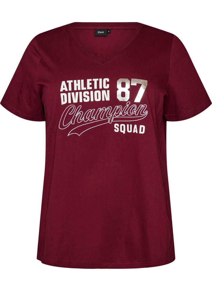 T-shirt in organic cotton with a sporty text print, Red, Packshot image number 0