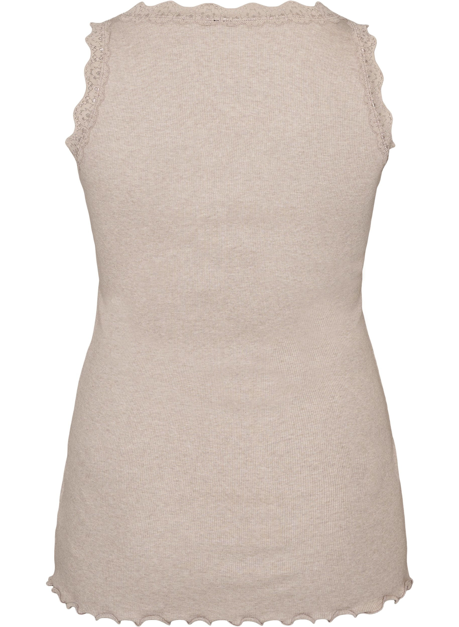 ZizzifashionRibbed top with lace trim, Beige, Packshot image number 1