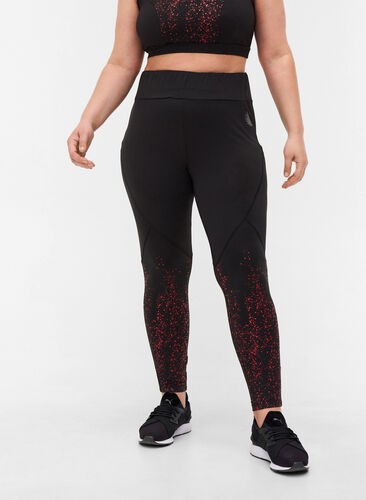 Cropped sports leggings with print details, Red Splash, Model image number 0