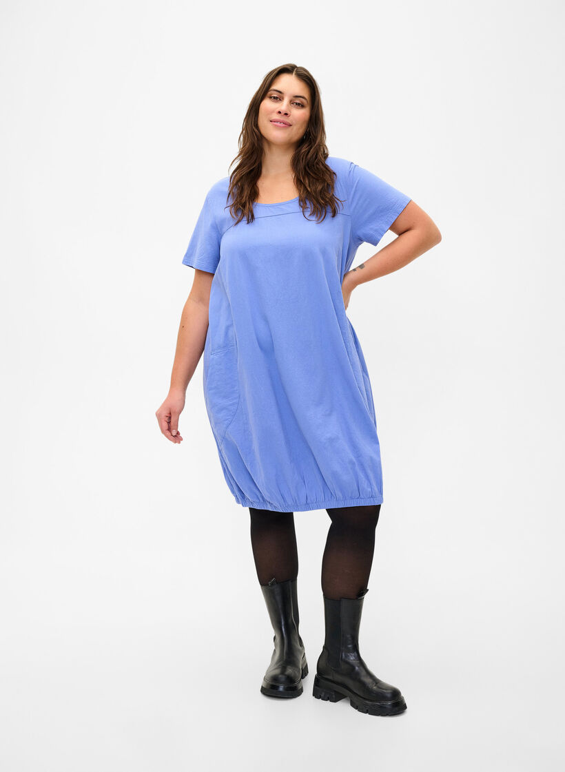 Short sleeve cotton dress, Blue, Model image number 1