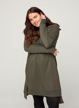 Sweater dress with pockets and slits, Ivy Green Mel., Model image number 0